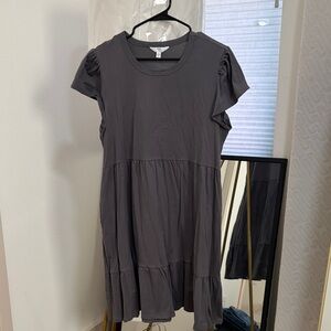 Gray Tiered Short Sleeve Dress